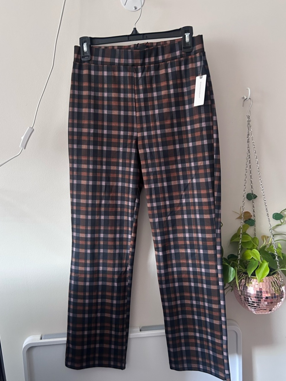 Anthropologie Plaid Straight-Leg Chinos in Brown & Black